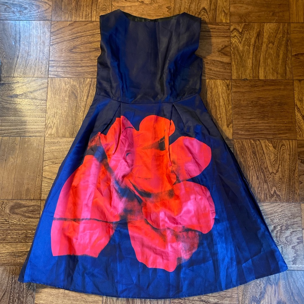 Navy and red dress.